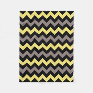 Trendy Yellow Gray Black Chevron Pattern Fleece Blanket