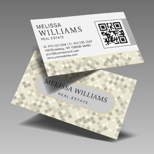 Trendy Yellow & Gray Diamond Mosaic Business Card