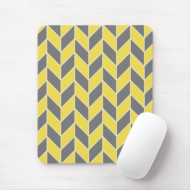 Trendy Yellow Gray Geometric Herringbone Chevron Mouse Pad (With Mouse)