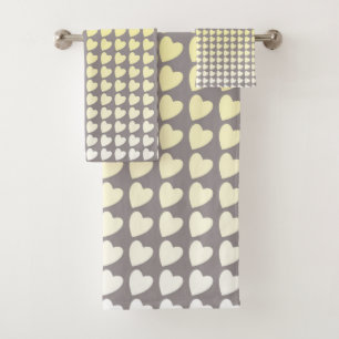 Trendy Yellow Gray Heart Pattern Gradient Bath Towel Set