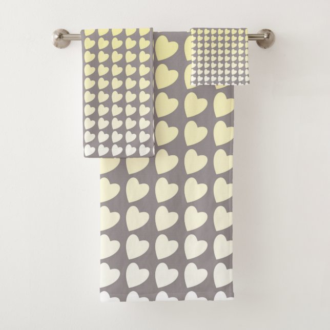 Trendy Yellow Gray Heart Pattern Gradient Bath Towel Set (Insitu)