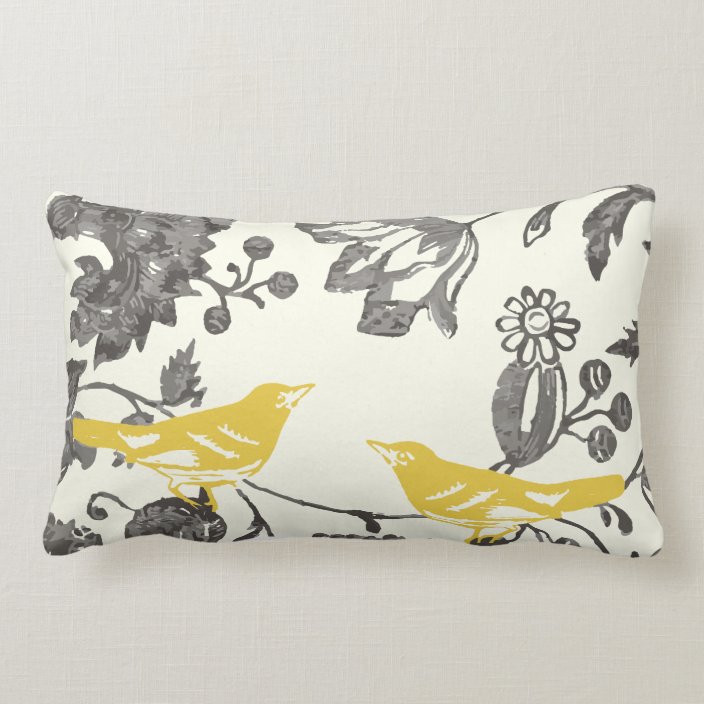 Trendy Yellow Gray Ivory Vintage Floral Bird Lumbar Pillow Zazzle Com