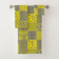 Black & Yellow Geometric Funky Modern Pattern Bath Towel Set, Zazzle