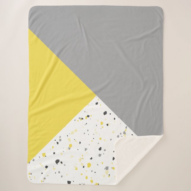 Trendy Yellow Gray Terrazzo Sherpa Blanket (Front)