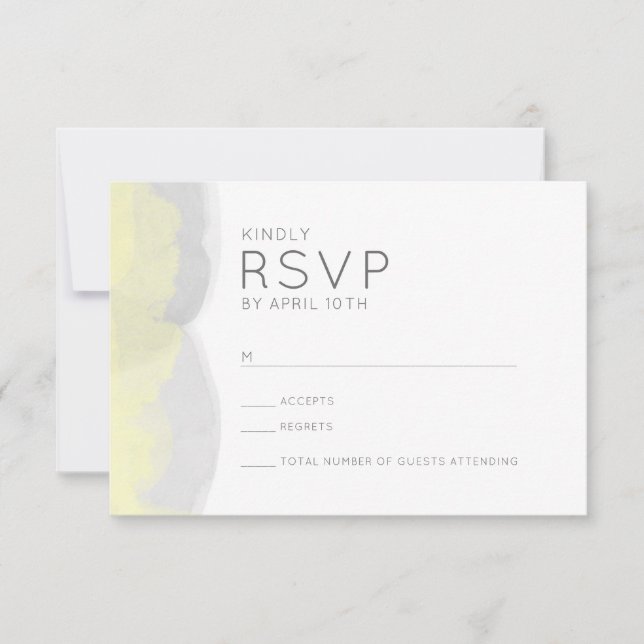 Trendy yellow gray watercolor wedding rsvp reply (Front)
