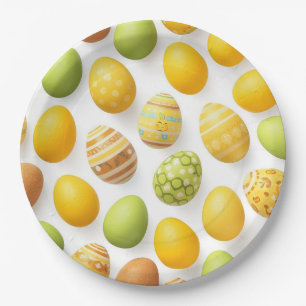 Trendy Yellow & Green Easter Eggs Pattern Paper P Plates