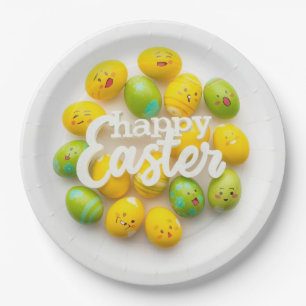 Trendy Yellow & Green Easter Eggs Pattern Paper Plates