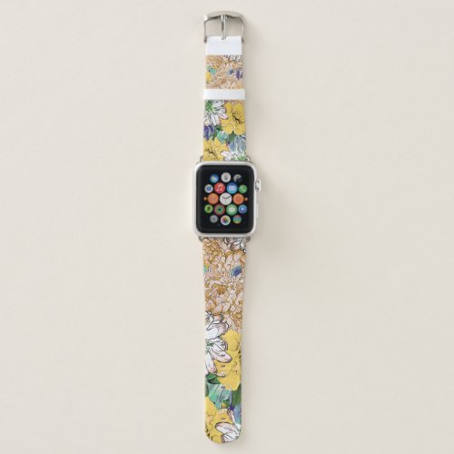 Trendy Yellow  Green Floral Girly Illustration Apple Watch Band