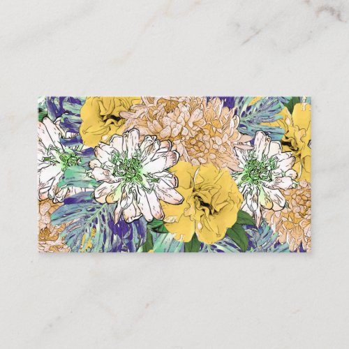 Trendy Yellow  Green Floral Girly Illustration Business Card