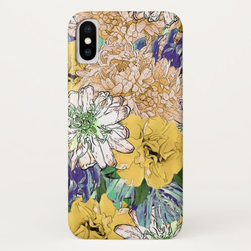 Trendy Yellow  Green Floral Girly Illustration iPhone X Case