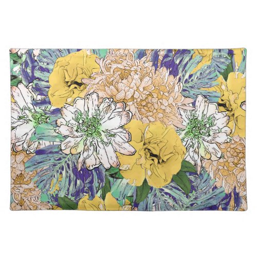 Trendy Yellow  Green Floral Girly Illustration Cloth Placemat