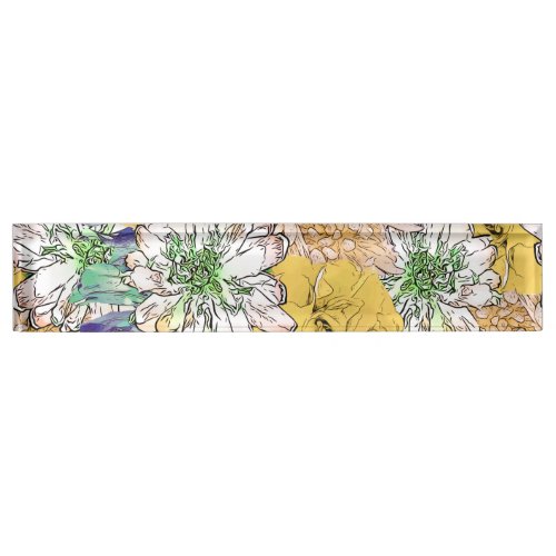 Trendy Yellow  Green Floral Girly Illustration Desk Name Plate