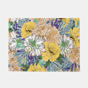 Trendy Yellow & Green Floral Girly Illustration Doormat