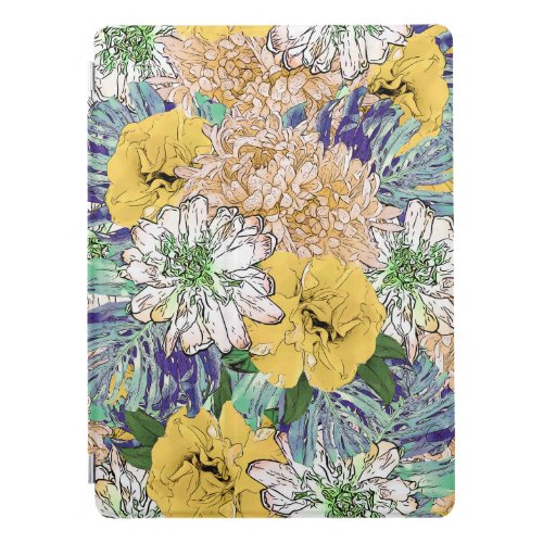 Trendy Yellow  Green Floral Girly Illustration iPad Pro Cover