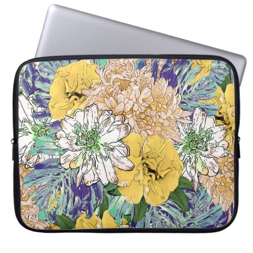 Trendy Yellow  Green Floral Girly Illustration Laptop Sleeve