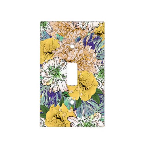 Trendy Yellow  Green Floral Girly Illustration Light Switch Cover