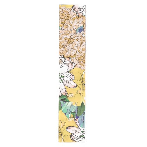 Trendy Yellow  Green Floral Girly Illustration Medium Table Runner