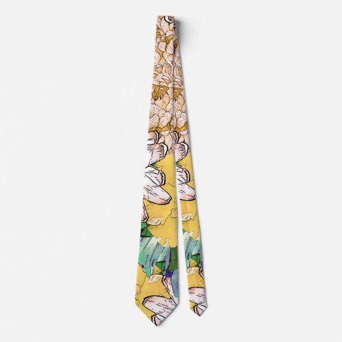 Trendy Yellow  Green Floral Girly Illustration Neck Tie