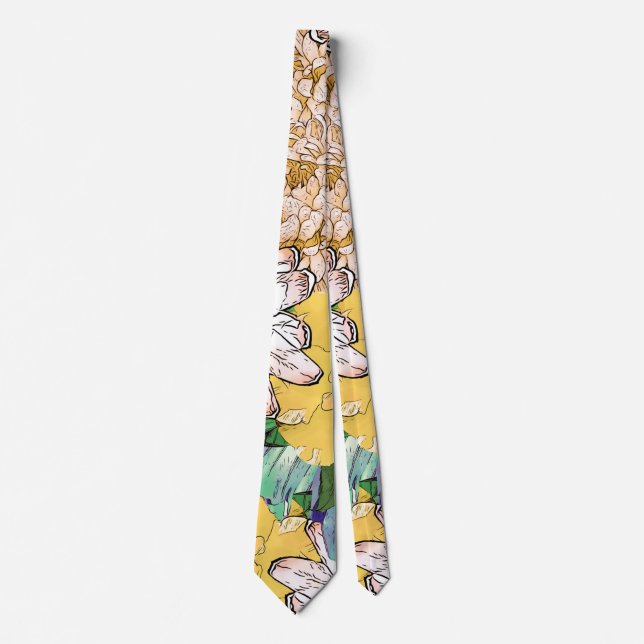Trendy Yellow & Green Floral Girly Illustration Neck Tie (Front)