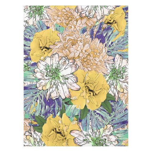 Trendy Yellow  Green Floral Girly Illustration Tablecloth