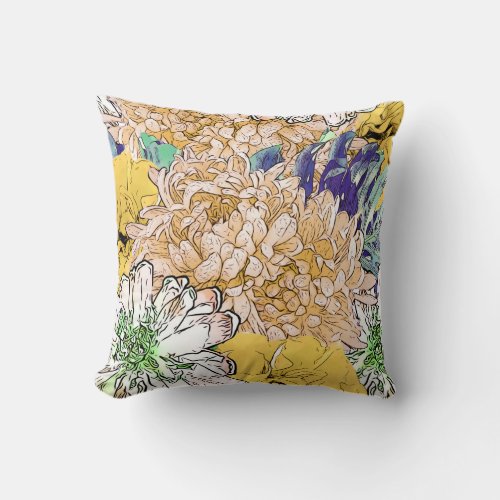Trendy Yellow  Green Floral Girly Illustration Throw Pillow