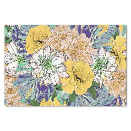 Trendy Yellow  Green Floral Girly Illustration Tissue Paper