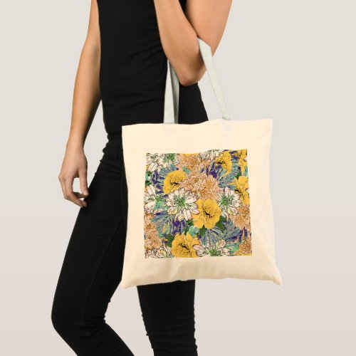 Trendy Yellow  Green Floral Girly Illustration Tote Bag
