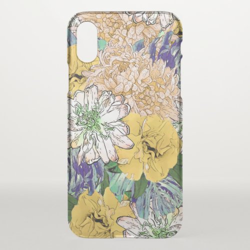 Trendy Yellow  Green Floral Girly Illustration iPhone X Case