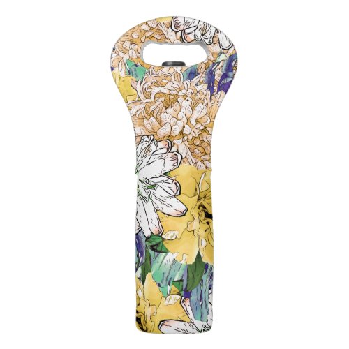 Trendy Yellow  Green Floral Girly Illustration Wine Bag