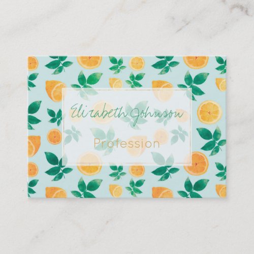 Trendy Yellow Lemon Fruit  Leaves Mint Pattern Business Card