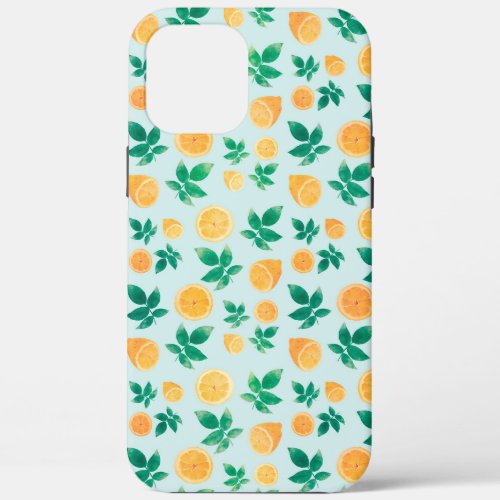 Trendy Yellow Lemon Fruit  Leaves Mint Pattern iPhone 12 Pro Max Case