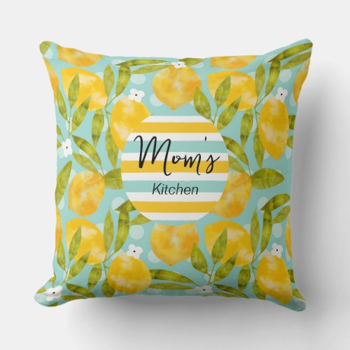Trendy Yellow Lemons White Blossoms Pattern Name Throw Pillow