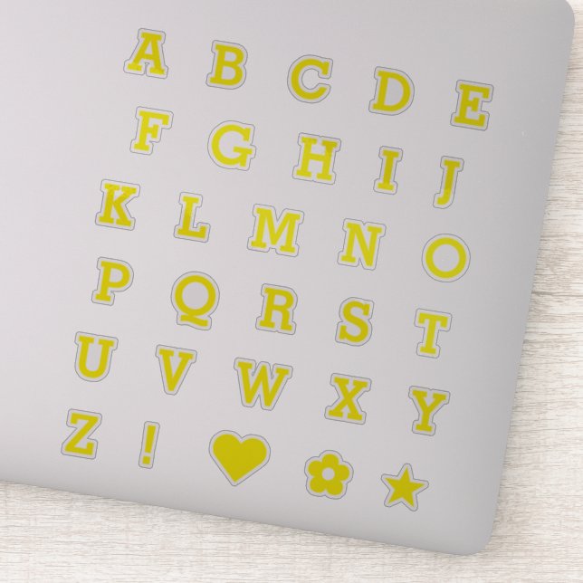 Trendy Yellow Letters | Monogram Alphabet Stickers (Detail)