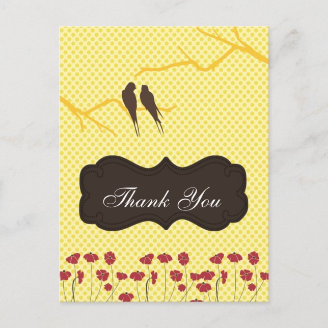 trendy yellow lovebirdsThankYou Cards (Front)