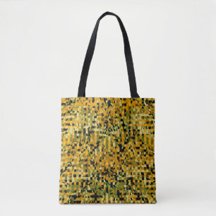 Trendy Yellow Orange Green Black Pixel Pattern Tote Bag