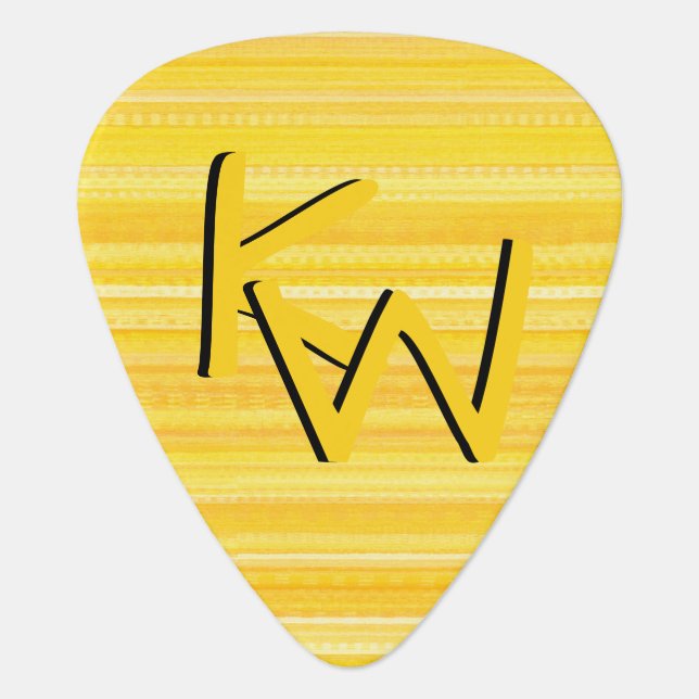 Trendy Yellow Pattern Double Monogram Custom Guitar Pick (Front)