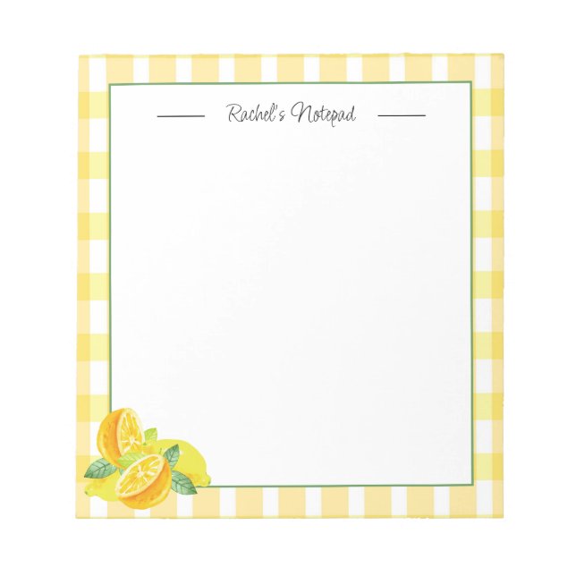 Trendy Yellow Personalized Lemon Notepad (Front)