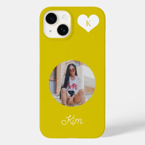 Trendy yellow photo and name personalized modern Case_Mate iPhone 14 case