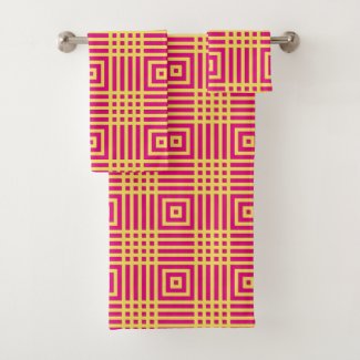 Trendy Yellow & Pink Abstract Geometric Pattern Bath Towel Set