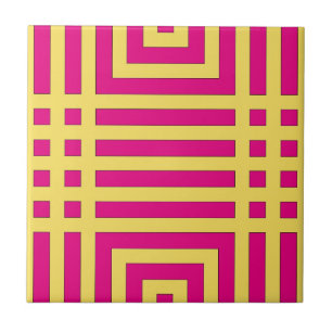 Trendy Yellow & Pink Abstract Geometric Pattern Ceramic Tile