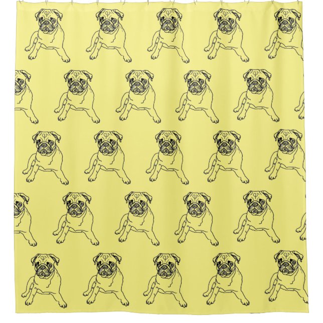 Trendy Yellow Pug Dog Drawing Shower Curtain (Front)