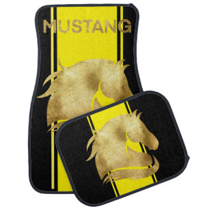 Trendy Yellow Racing Stripes Gold Mustang Car Floor Mat