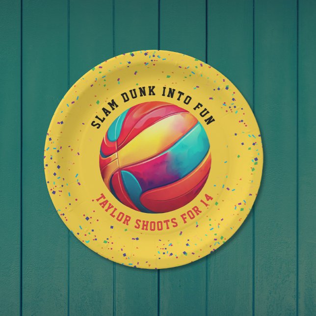 Trendy Yellow Sport All-Star Basketball Birthday Paper Plates (Creator Uploaded)