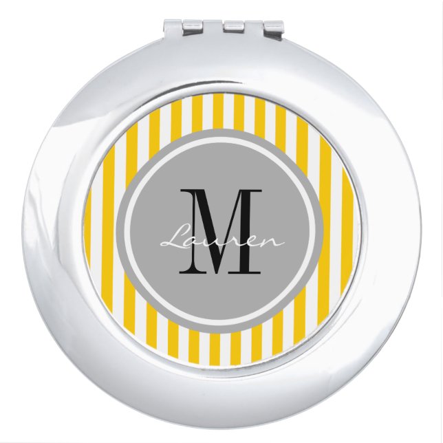 Trendy Yellow Stripes Personalized Compact Mirror (Front)