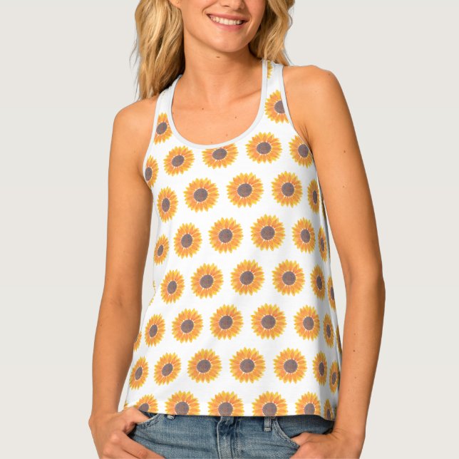 Trendy Yellow Sunflower Tank Top (Front)
