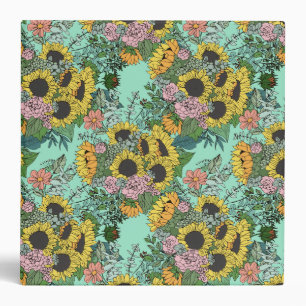 Trendy yellow sunflowers and pink roses design 3 ring binder