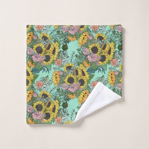 Trendy yellow sunflowers and pink roses design bath towel set Zazzle