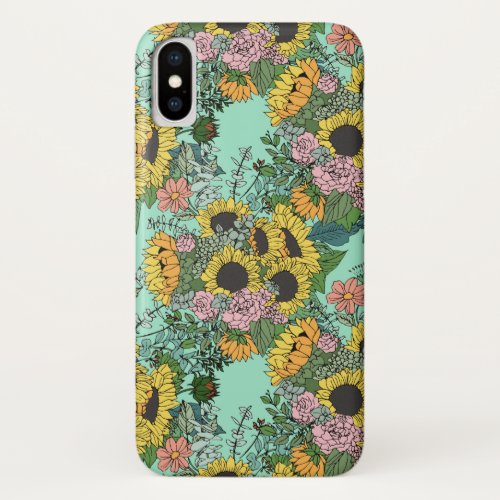 Trendy yellow sunflowers and pink roses design iPhone x case