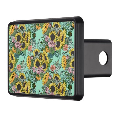 Trendy yellow sunflowers and pink roses design hitch cover