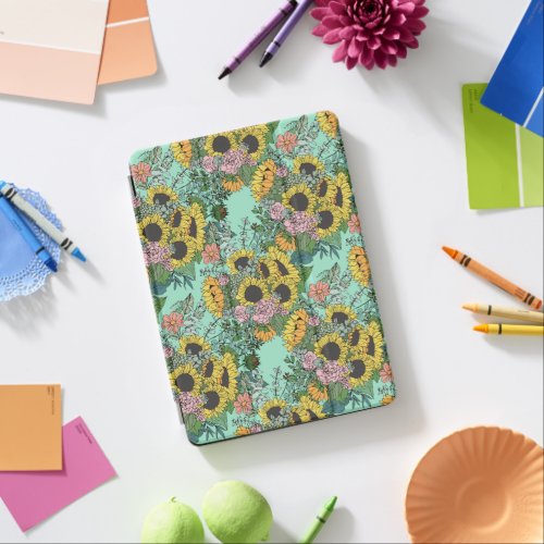 Trendy yellow sunflowers and pink roses design iPad pro cover